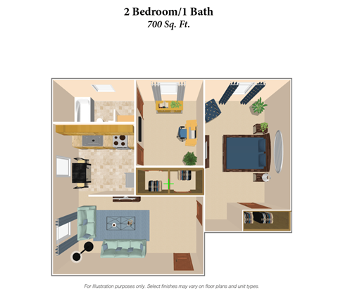 a floor plan of 2 bedroom 1 bath  at Devou Village, Kentucky, 41011